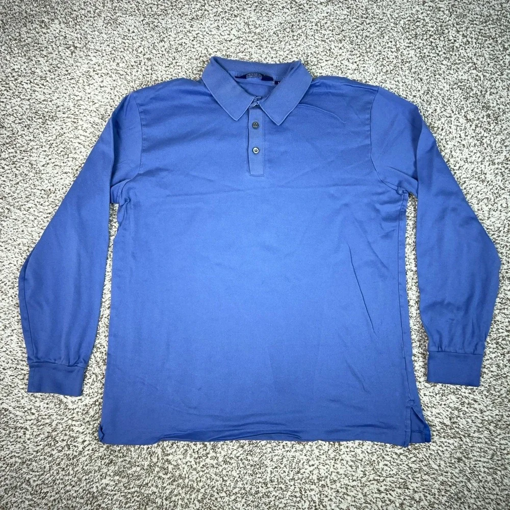 Polo Ralph Lauren Polo Shirt Mens Large Blue Long Sleeve Pima Cotton Golf Top